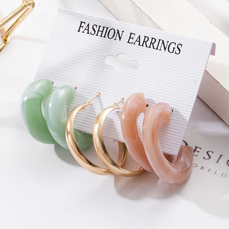 Grandes boucles d'oreilles géométriques en acrylique pour femmes, ensembles de perles, accessoires tendance, bijoux,: Gold 1024