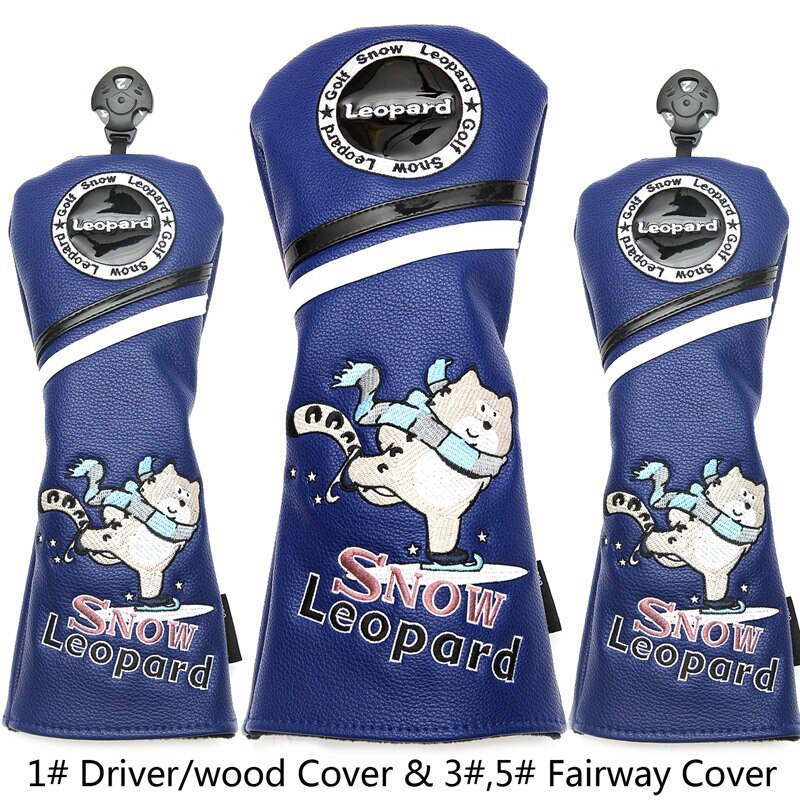 Snöleopard golfförare headcovers sportartiklar pu läder golf fairway hybrider woods covers: 135 skogar