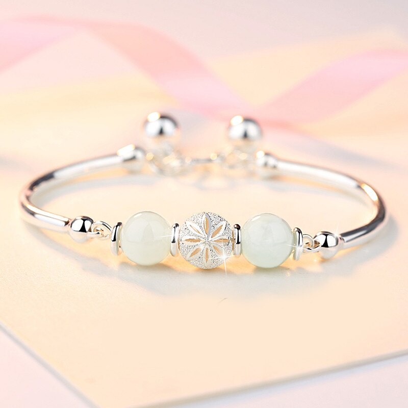 Pulsera de estilo Simple de línea retorcida de Jade hueco de Pin de Plata de Ley 925: Chrysanthemum