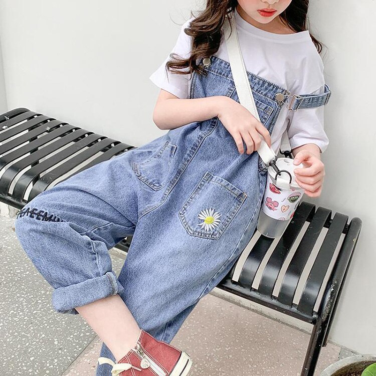 Big Children Kids Girls Denim Loose Pants Jumpsuit For Teens Girls School Jeans Embroidery Playsuit Jumpsuits Pants
