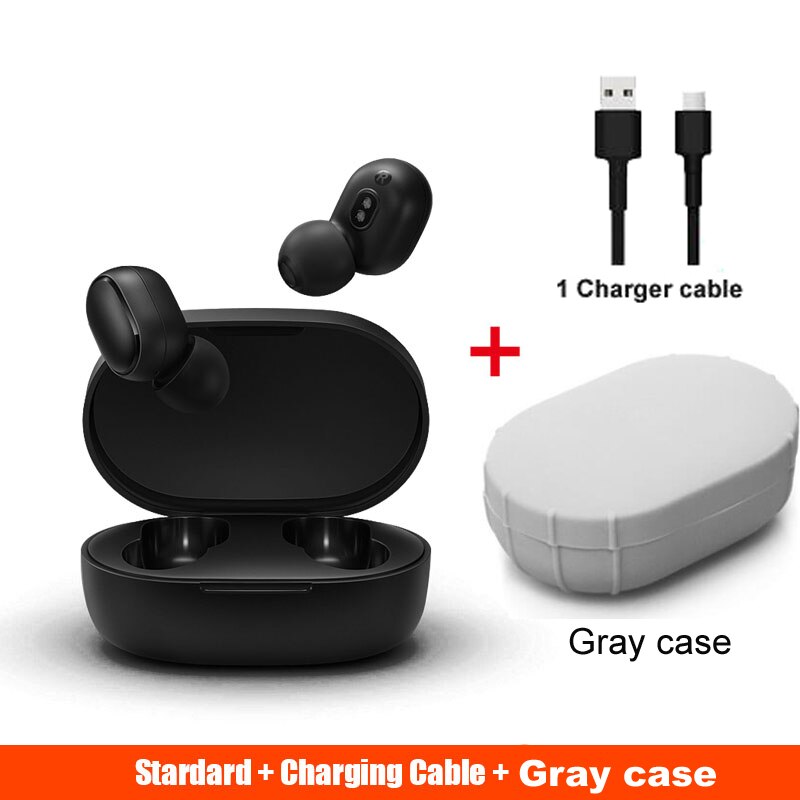 Xiaomi mijia AirDots VS Redmi Airdots bluetooth earphones TWS AirDots Earphone headset earbuds smart AI Control headsets: add gray case cable