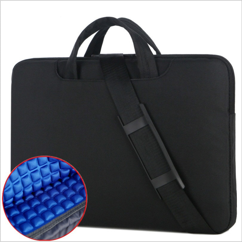 Waterproof Oxford Cloth Solid Shockproof Men's Shoulder Bag Business Tote Portable Men's Laptop Bag: Black