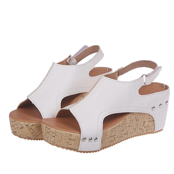 SAGACE sandalias de cuña de Mujer Sandalias transpirables para playa de Punta abierta zapatos de cuña casuales de Color sólido de Roma zapatos femeninos: White / 36