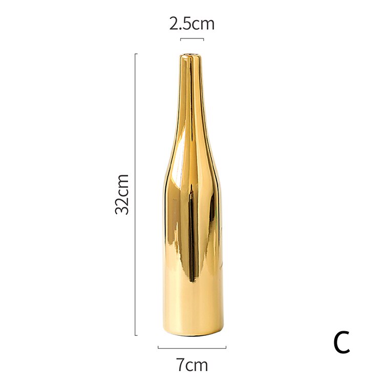 1pc Modern Golden Vase Ceramic Flower Vase Gold Metallic Vase Water Planting Container Desktop Decorative Vase: C
