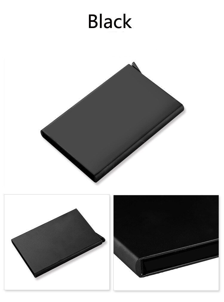 Aluminium Alloy Id Card Holder Anti Rfid Blocking Card Holder Automatic pop-up Card Case Metal Credit Card Holder: black