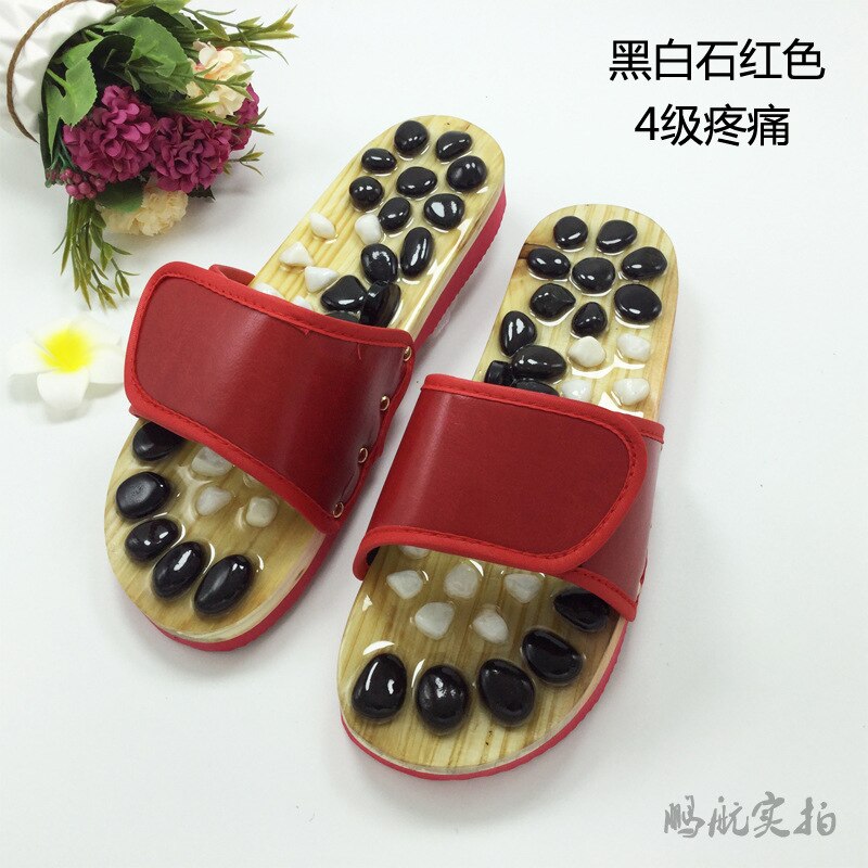 Pebble agate naturlig massasje sko svart og hvit stein punkt massasje tøfler sklisikker helse fot sko: Rød / 10