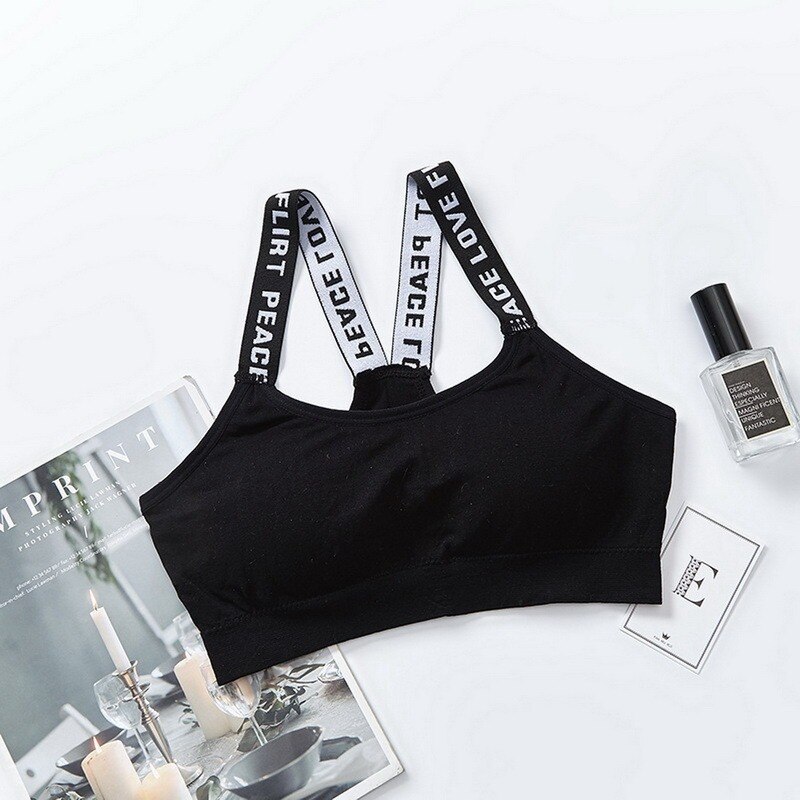 Women&#39;s Sports Bra Push Up Fitness Bra Bra Sport Underwear Running Gym Fitness Tops Black White Letters Seamless Underwear: black