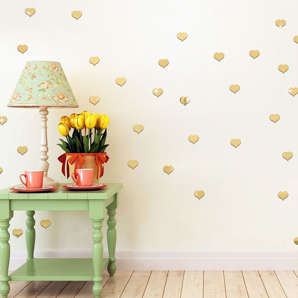 100Pcs 2Cm Kleine Hart Sticker Bruiloft Decor Acryl Spiegel Sticker Kid Kamer Diy Accessoire Party Gast Kwekerij home Decor