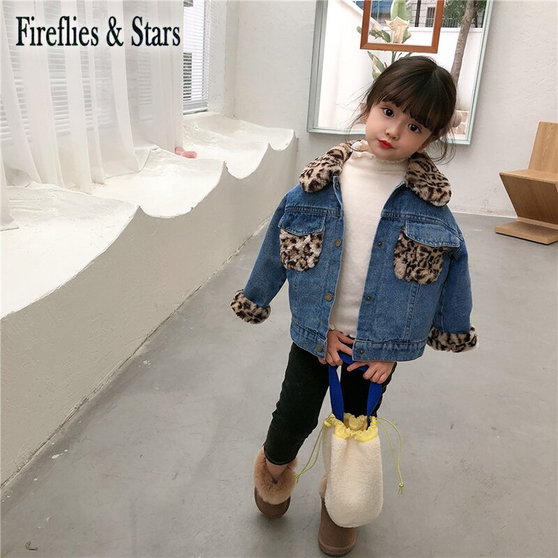 Winter Herbst Mädchen Denim Mantel Baby Jacke freundlicher Outwear freundlicher Streetwear Kleidung Leopard Faux Leder Samt 1 Zu 9 Y