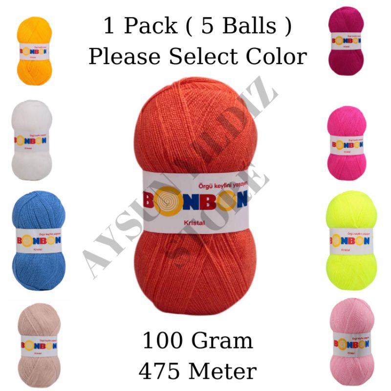 Hilo de tejer a mano Nako Bonbon Kristal, Kit de herramientas de ganchillo, hilo de fibra, 100% acrílico, 100 gramos, 475 metros, 1 paquete (5 bolas)