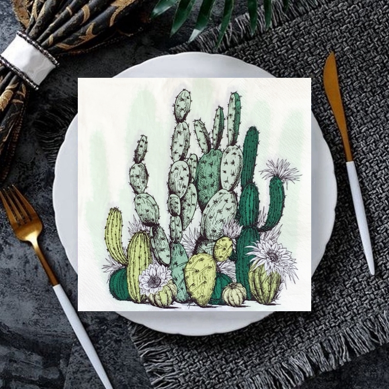 20/8Pcs Mix Bag Vintage Cactus Flowers Decoupage Paper Napkins Fruits Cholla Paper Serviettes for Xmas Birthday Party Tableware: Deep Sapphire
