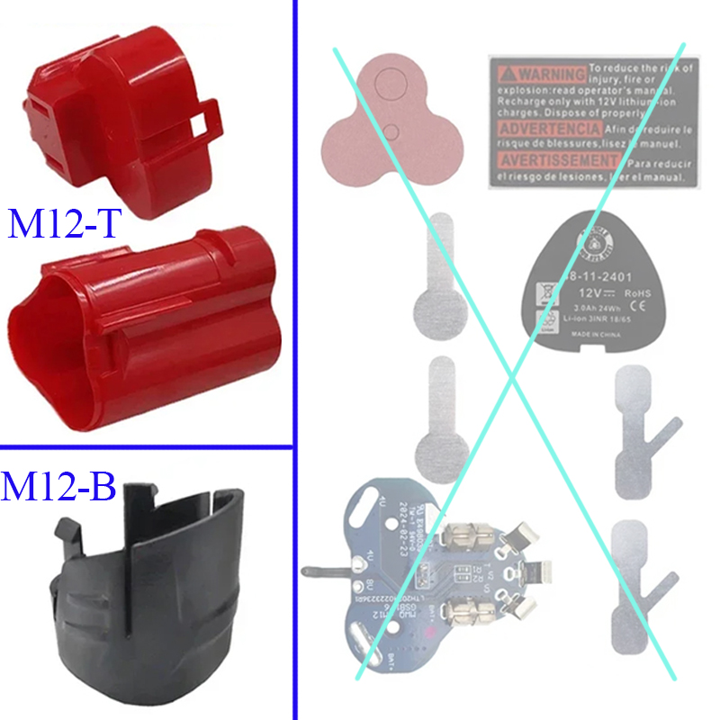 Para batería de iones de litio M12 de 12V, carcasa inferior de plástico, piezas de caja para Milwaukee 48-11-2411, accesorios de batería de iones de litio