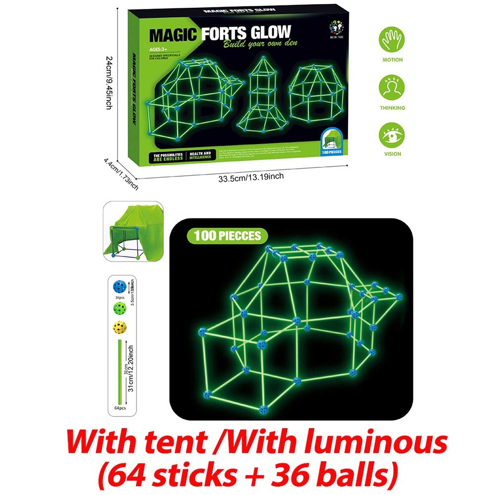 Kids Hut Construction Luminous Fort Building Kit Baby Tent Toy Castles Tunnels DIY 3D Play House for Children Indoor Playhouse: I