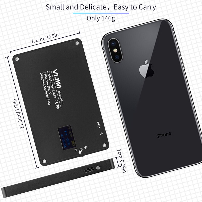 VIJIM VL-1 3500k-5700k 8W 600LM Dimmable LED Video Light With OLED Display on-Camera Fill Light 2800mAh Photography Studio Light