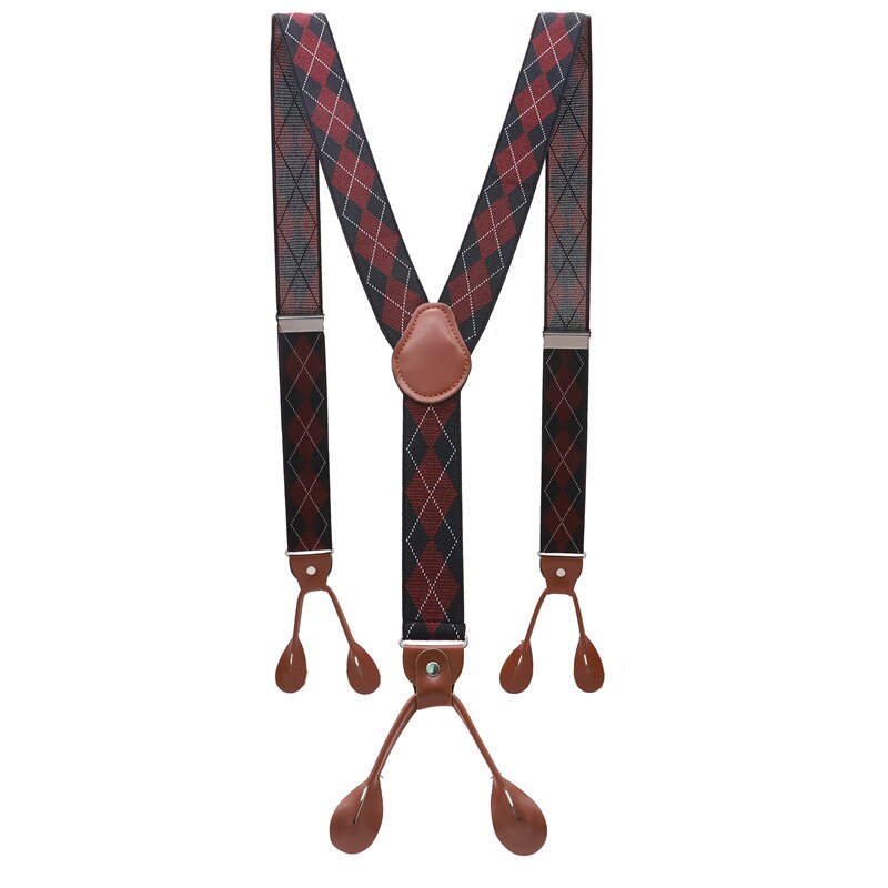 Unisex vintage seler herre seler justerbar 6 -knaps seler elastisk y-form strop bukser brun læder pu: 09