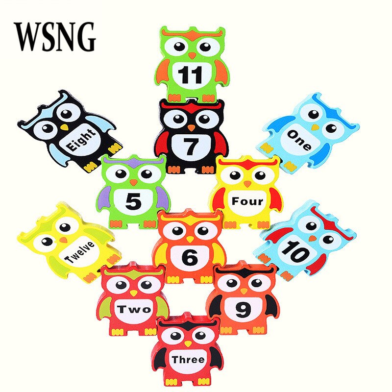 Wsng cartoon uil baby educatief stapelspeelgoed evenwichtsvaardigheidstraining stapeltorenspel baby & peuter vroeg leren speelgoed