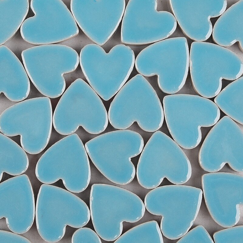 Mosaico de porcelana con forma de corazón, baldosa de 250g, fabricación de mosaico artesanal, azulejos de cerámica de 2,2x2,3x0,5 cm, 60 piezas (6 piezas x 10 colores): sky blue