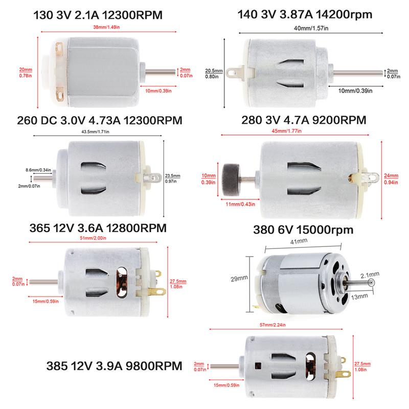 RS365 DC Motor 3V 6V 12V R140 R260 RS365 385 High Speed Kohlebürste Elektromotor für Haartrockner DIY Spielzeug Fan Mini Micro Motor