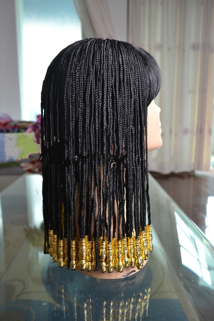 Cleopatra egipcio negro trenza cabeza resistente al calor pelo sintético Noche de Brujas carnaval Cosplay + gorra de peluca gratis