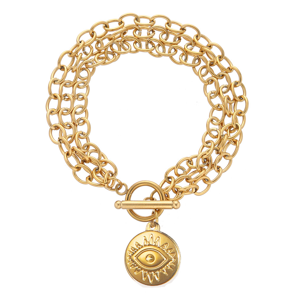 MinaMaMa Boheemse meerlaagse ketting roestvrij staal boze ogen bedelarmband voor vrouwen Vintage OT Toggle armbanden sieraden: 18Cm / Reddish Brown