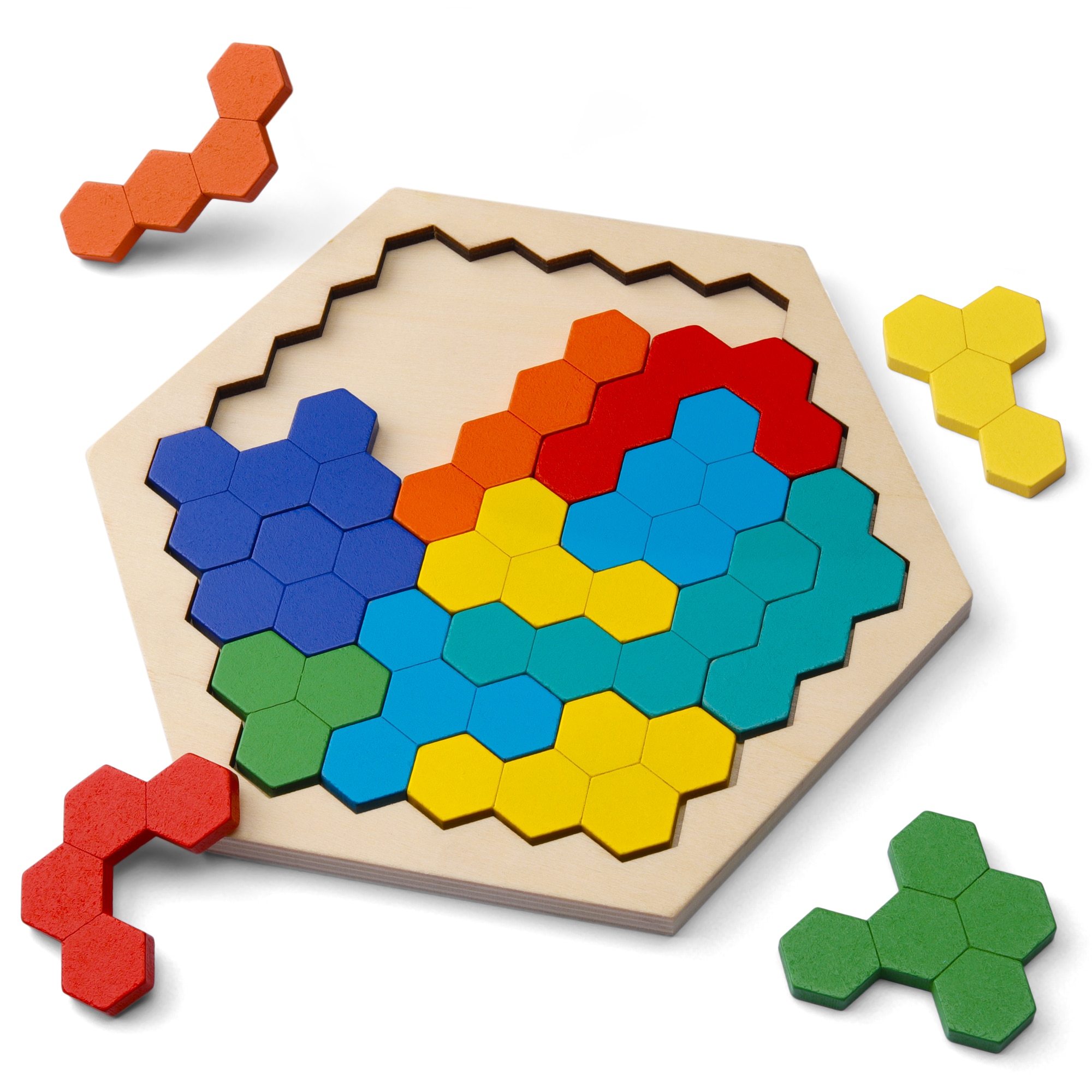 Houten Zeshoek Puzzel Voor Kinderen Volwassen-Honingraat Vorm Tangram Puzzel Speelgoed Geometrie Logic Iq Game Voor Peuters