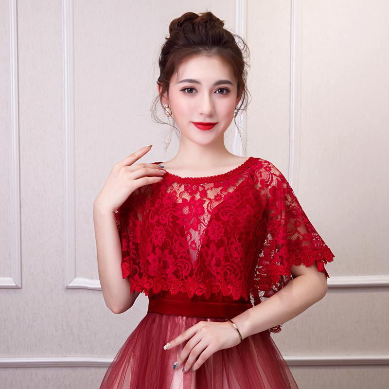 Chal nupcial de encaje para mujer, capa de noche barata, Bolero, Dentelle, novia, chaquetas de de boda, capa envolvente, de verano, disponible: Wine Red