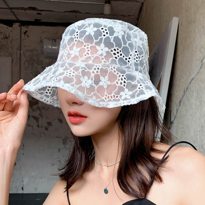 Vintage Lace Bucket Hat Women Summer Beach Sun Hats Korean Hat Breathable Fisherman Hat