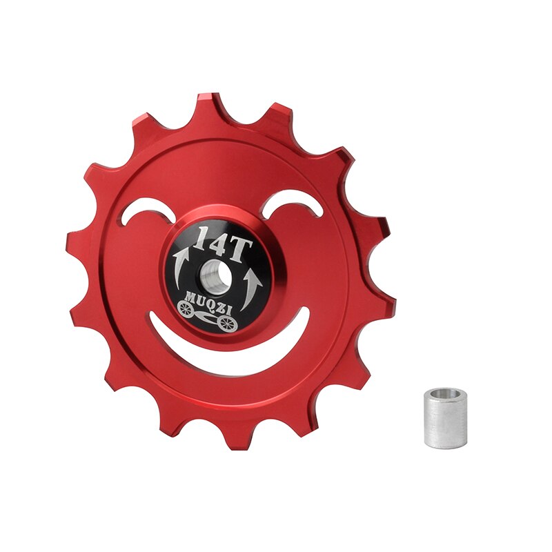 MUQZI Bike 12T 14T Rear Derailleur Jockey Wheel Ceramic Bearing Guide Wheel MTB Road Bicycle Aluminum Alloy Pulley Idler: 14T Red