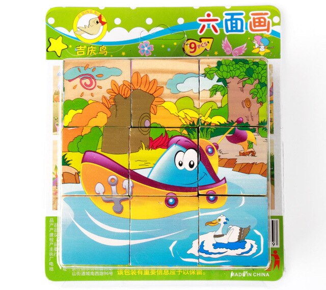 9 teile/satz Karikatur 6 Seiten Malerei 3d Würfel Puzzle Holz Puzzle Ebene Obst Verkehrs früh Bildung Lernen Spielzeug Für freundlicher: Weiß