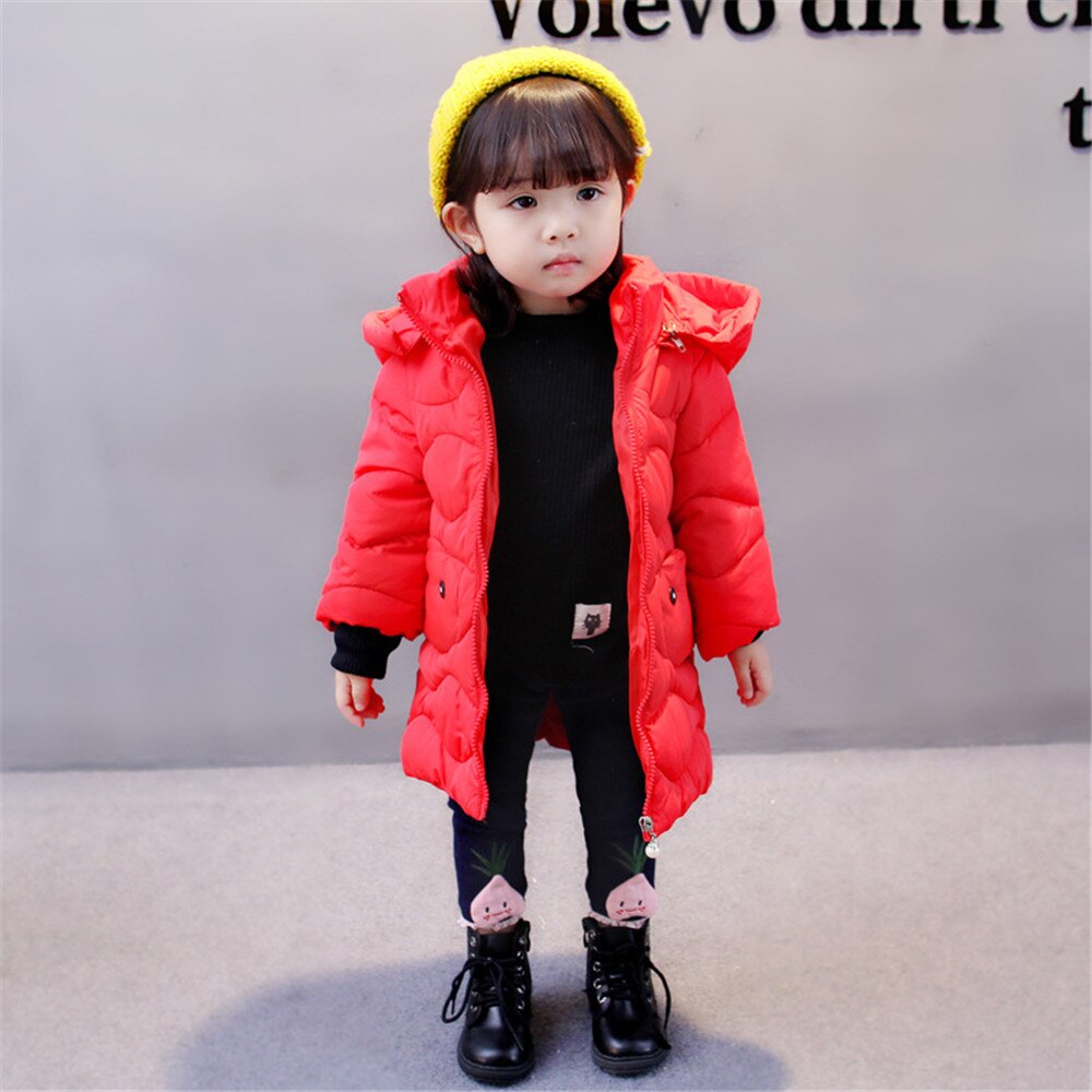 WenaZao Infant Toddler Baby Girls Down Jacket Winter Warm Cartoon Print Knee Length Padded Coat with Hood