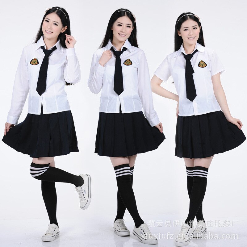 Adomoe mujer japonés y coreano uniforme escolar de animé top de cosplay blanco negro uniformes de la Escuela de las mujeres