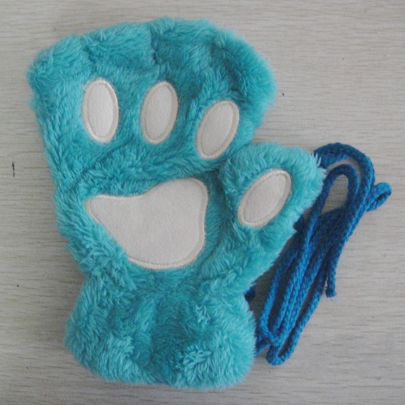 Gants de patte de griffe de chat de dessin animé pour femmes, mitaines en peluche, , doux, court, sans doigts, moelleux, ours, costume mignon, demi-doigt: Rouge