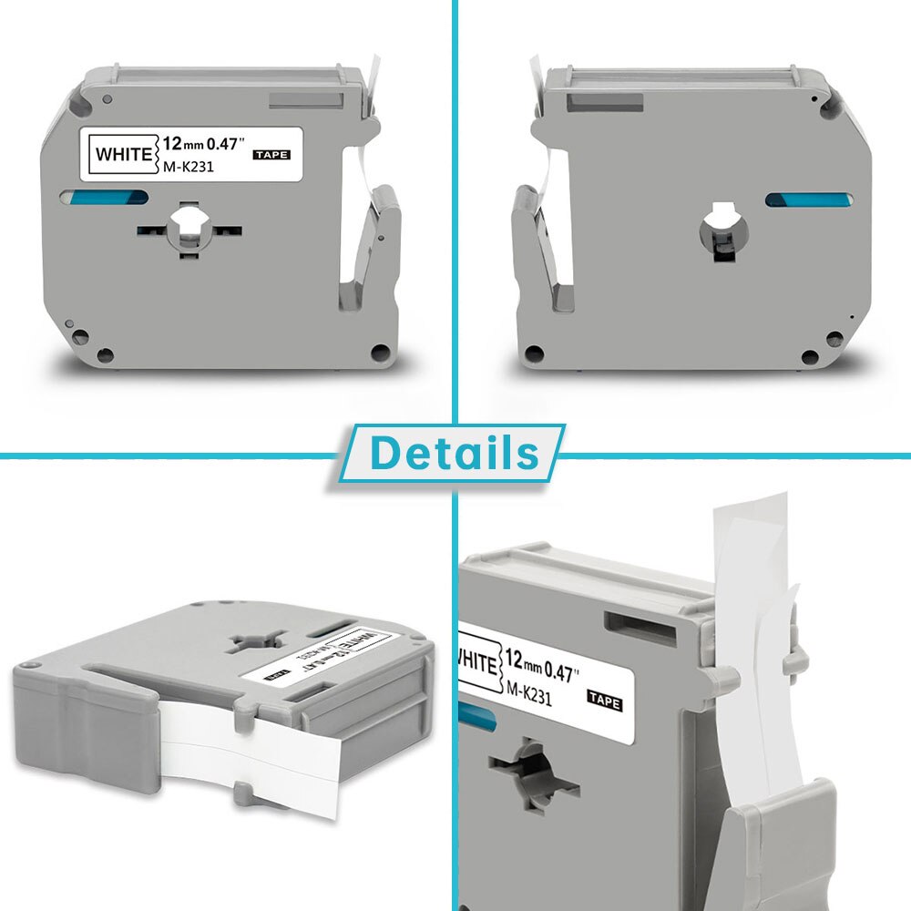 Absonic 8 Color 9mm Label Tape MK-121 MK-221 MK-421 MK-521 MK-621 Printer Ribbon Black on White For Brother Ptouch PT-80 Label M