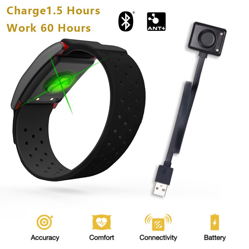 FITCENT Bluetooth Ameise + Wiederaufladbare Herz Bewertung Monitor Armbinde + HR Sensor Arm Band Ersatz Gurt für Garmin Wahoo Zwift