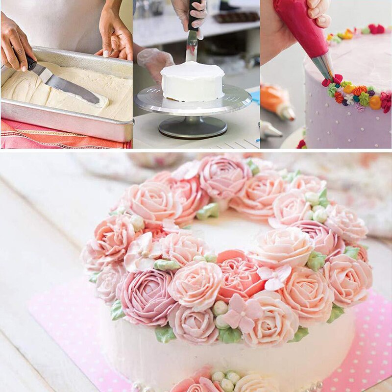 106-Piece Cake Tools Cake Decorating Supplies Kit Piping Bag Aluminum Turntable Russian Nozzle Reusable Cake Tools Set