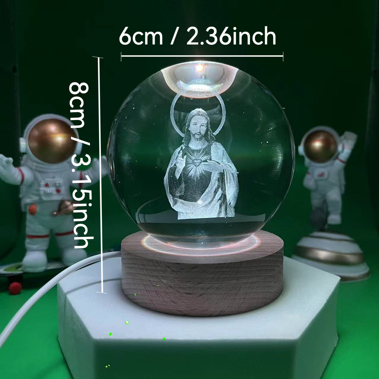 1 pieza, bola de cristal de Jesús 3D, base de iluminación multicolor, luz nocturna estilo buena suerte, decoración de dormitorio familiar para creativos,