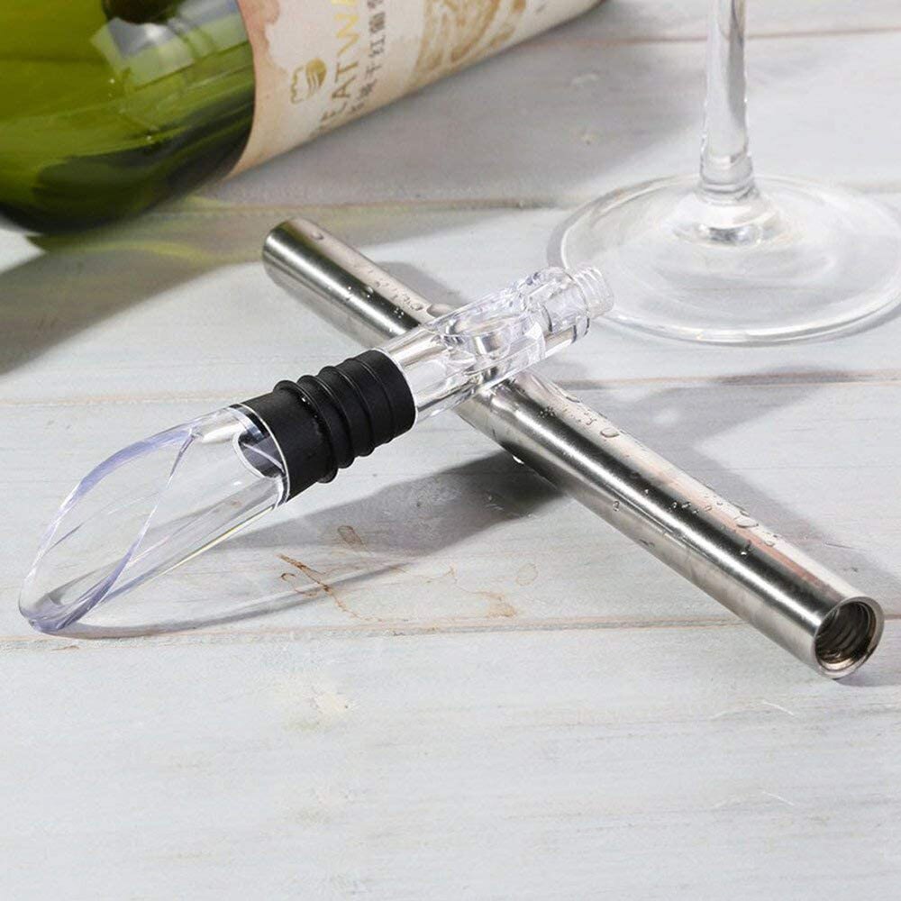 Wine Chiller Stick 3-in-1 Stainless Steel Wine Bottle Cooler Stick Rapid Iceless Wine Chilling Rod with Aerator and Pourer