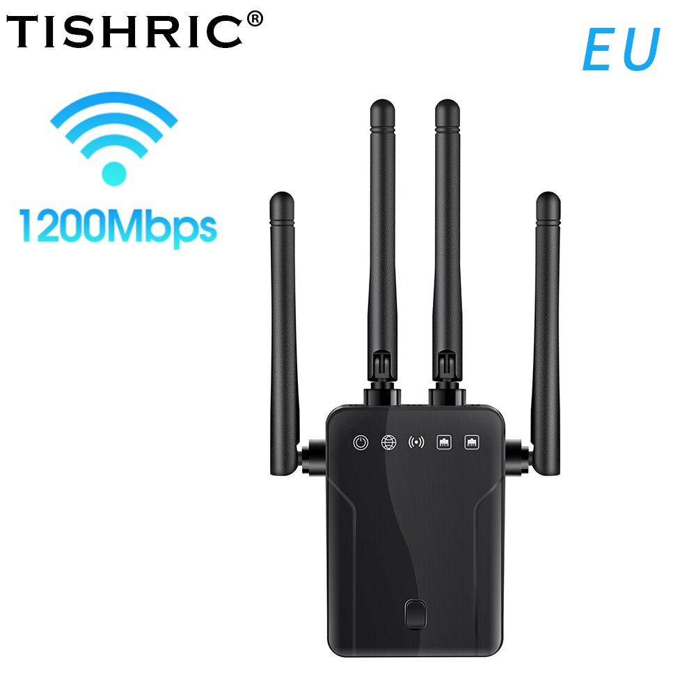 Tishric 2.4/5G Wifi Repeater Router Wifi Extender 1200Mbps Wifi Signaal Versterker Long Range Wifi Repeater Draadloze repeater: Black-EU