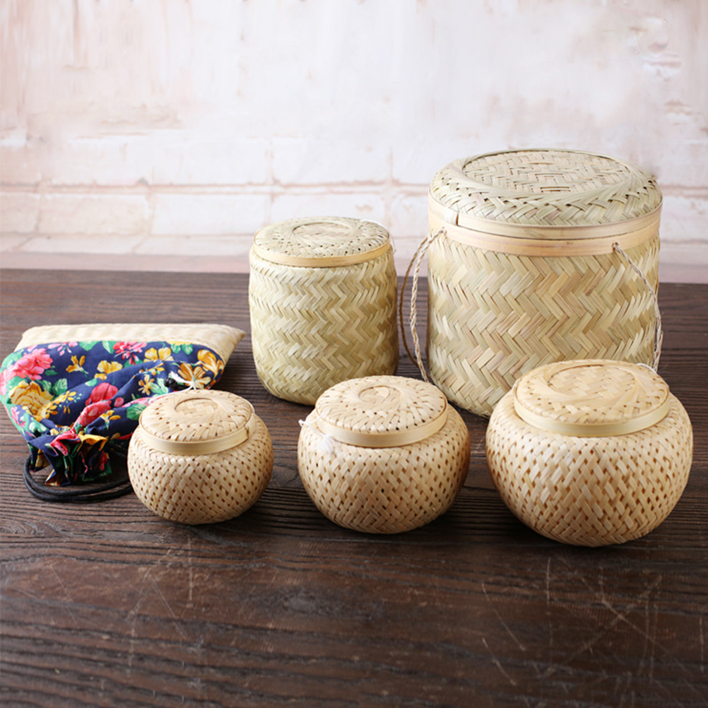 1PC Tea Basket Loose Tea Storage Jar Bamboo Woven Tea Basket Round Bamboo Woven Tea Basket Mini Tea Leaves Container for