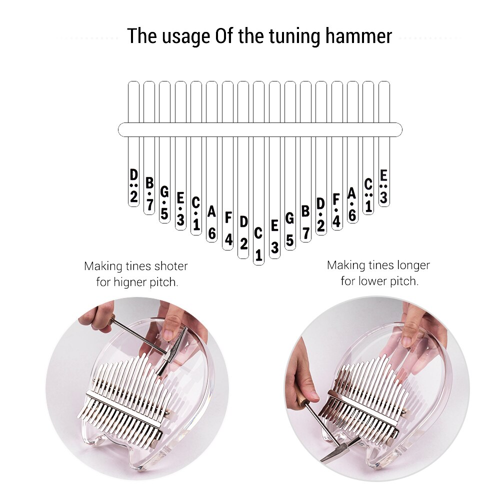 Nalu NK-BE Kalimba 17-Key transparente pulgar Piano Material acrílico lindo en forma de gato con bolsa de transporte nota Musical pegatinas Tuning