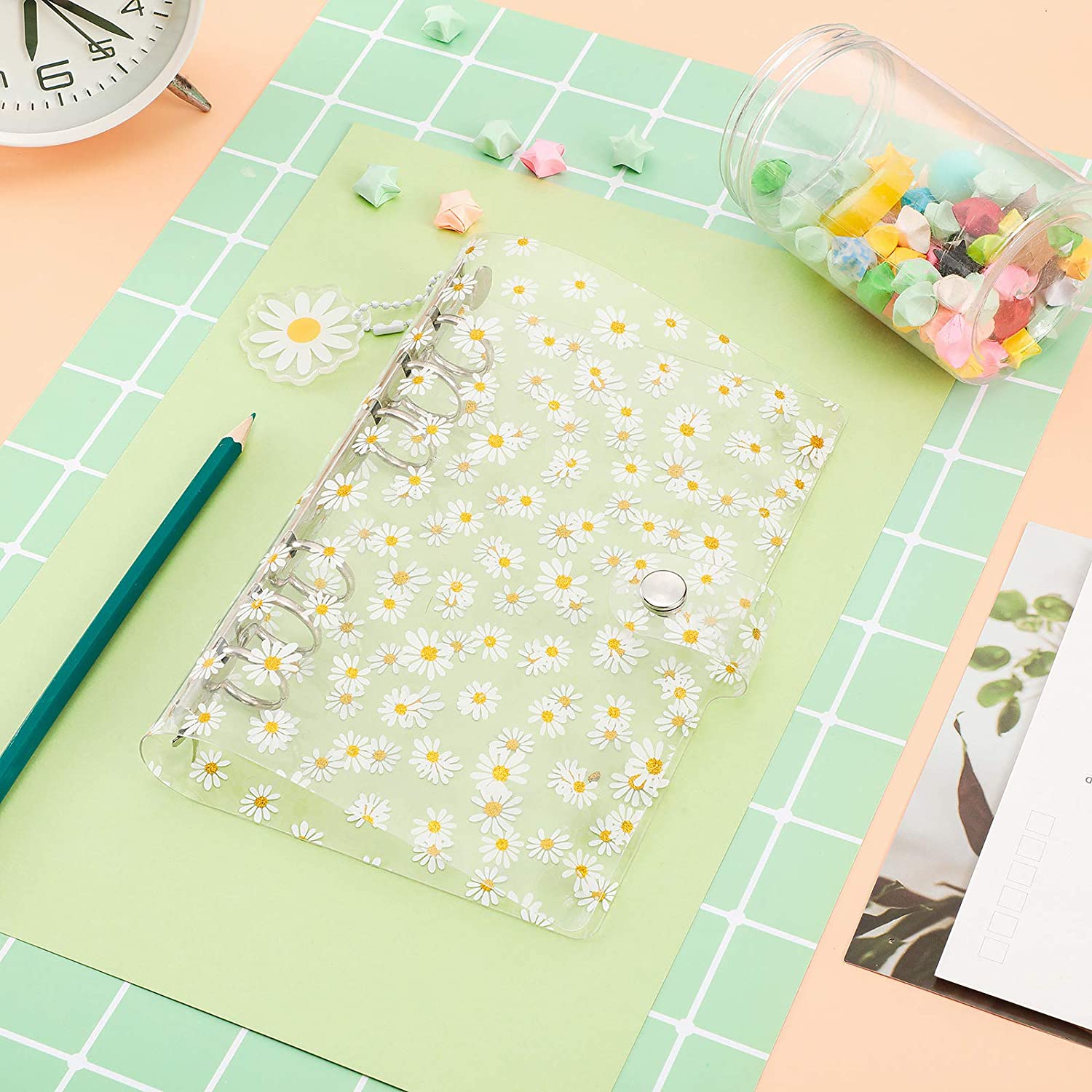 A6/A7 Cute Little Daisy Notebook Transparent 6 Rings Binder File Folder Loose Leaf Ring Binder Kawaii School Office Supplies