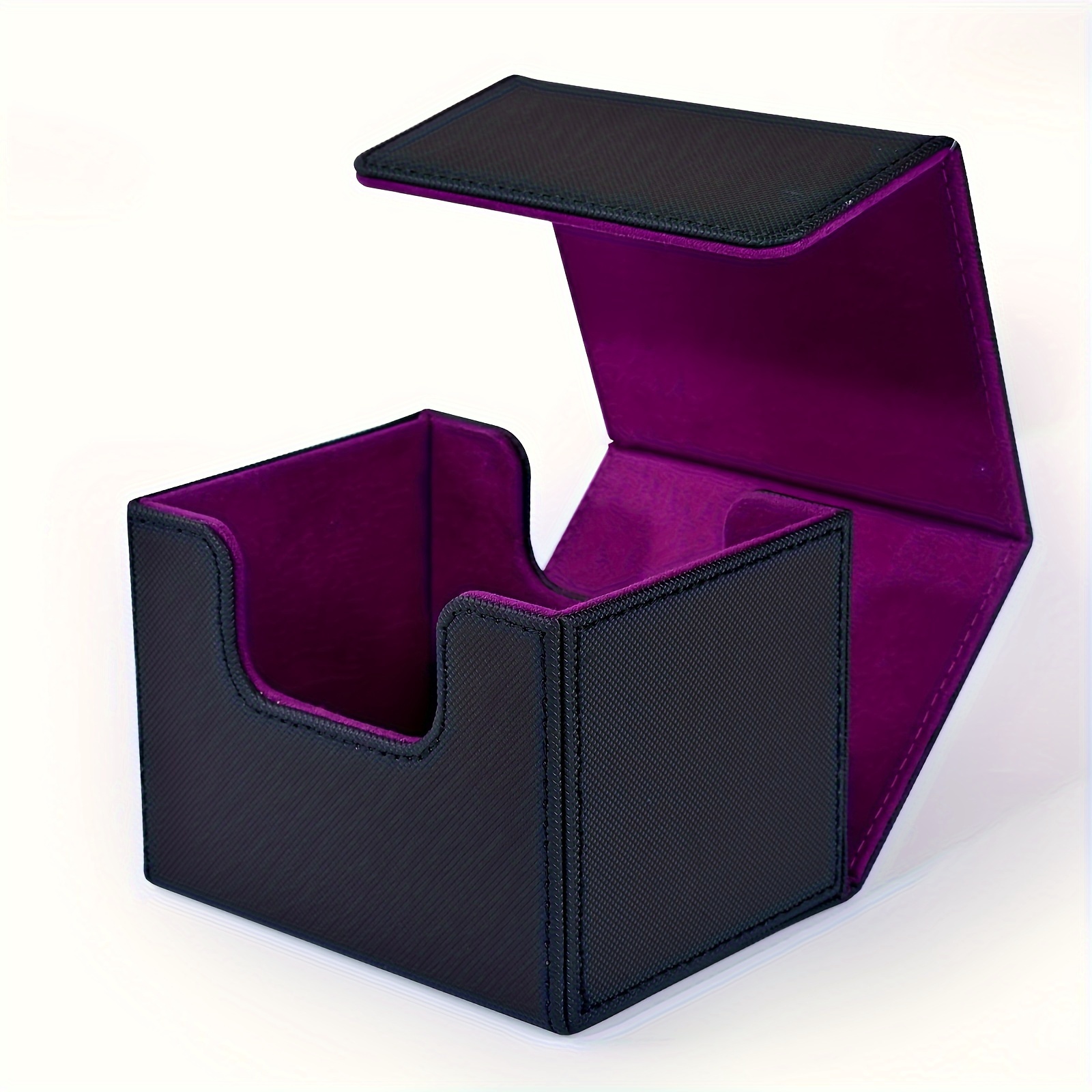 Card Deck Box , Card Storage Box Fits 100 single Sleeved Cards, PU Leather Strong Magnet Card Deck Case for TCG Cards: plum
