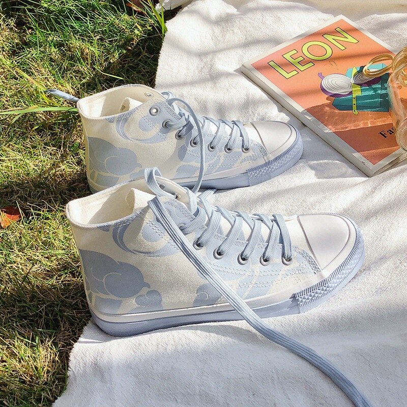 Schoenen Canvas Vrouw Vulcaniseer De Schoen Hoge Top Platform Sneakers Vrouwen Herfst Platte Sneakers Vrouw Casual Schoenen Voor Vrouwen 44: Blue / 38