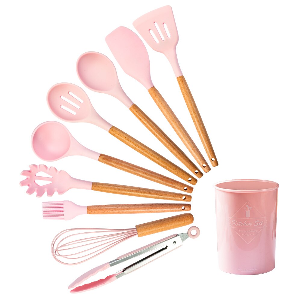 Cooking Tools Set Premium Silicone Kitchen Cooking Utensils Set With Storage Box Turner Tongs Spatula Spoon Turner 8 or 11pcs: M