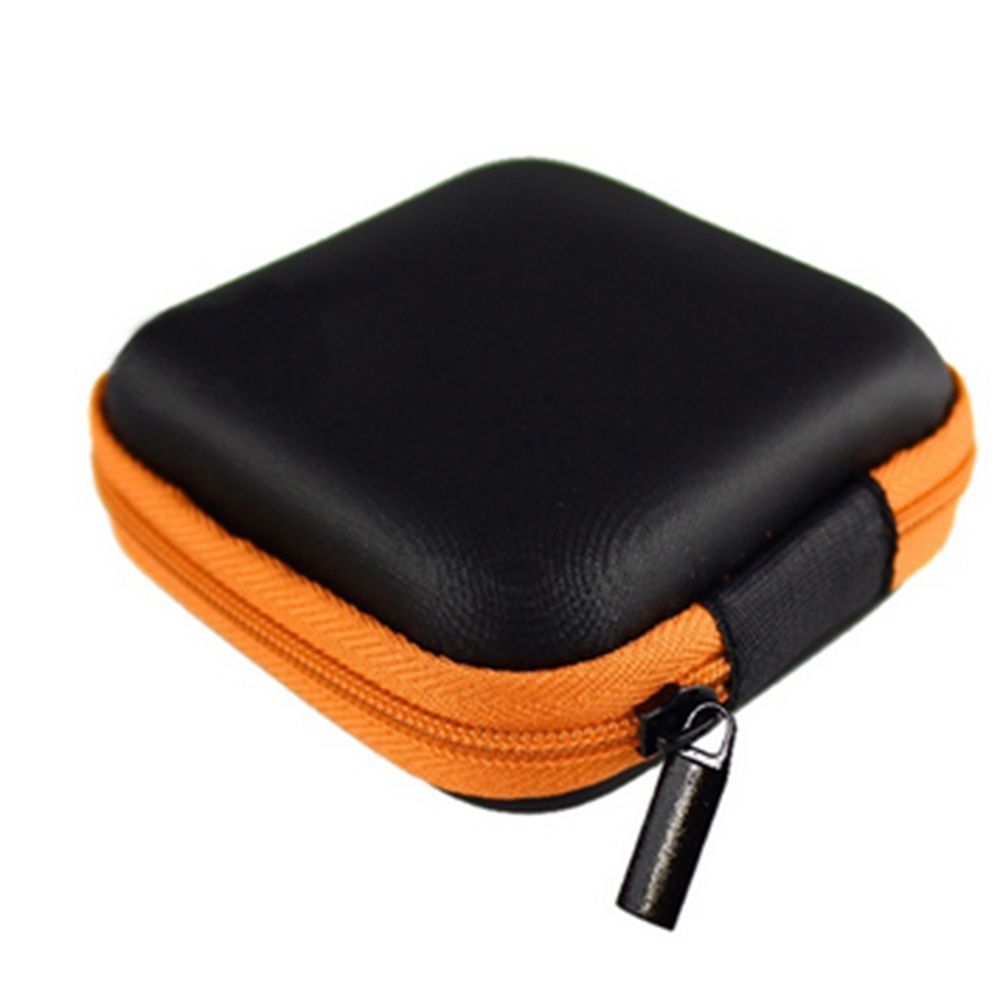 PU Leer Voor Oortelefoon Rits Hoofdtelefoon Oordopjes Kaarten Opbergtas Pouch Hard Case Doos draagbare Oortelefoon Tas Vierkante Case: orange