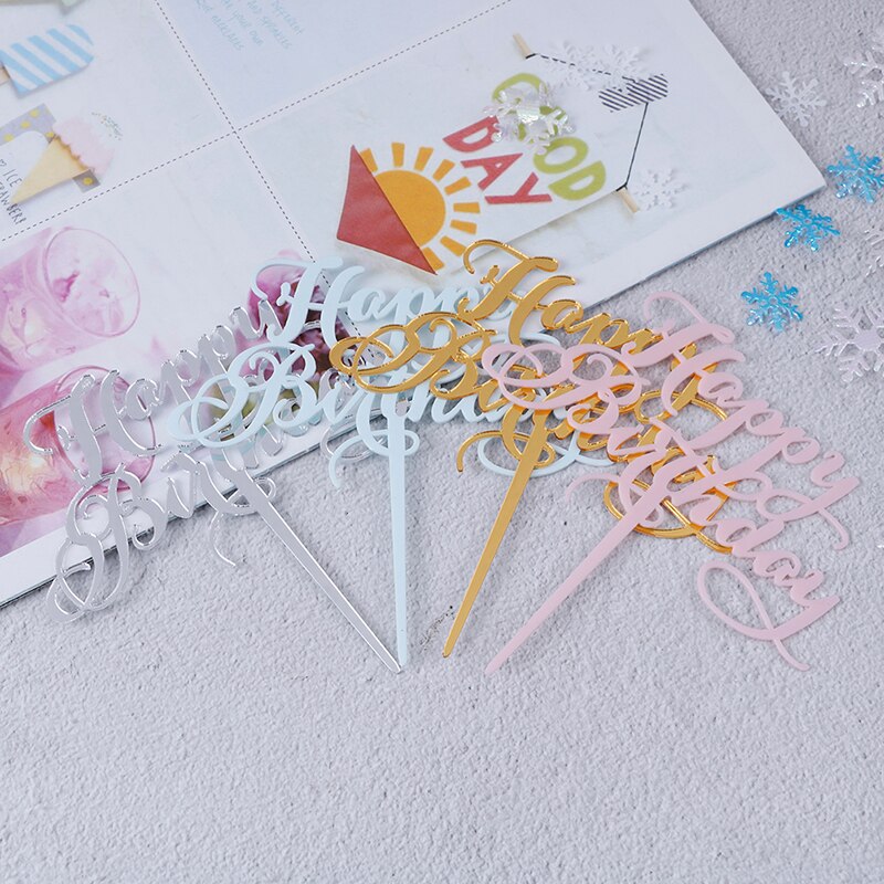 Happy Birthday Cake Decorations Acrylic Cakes Topper Insert Cards Party