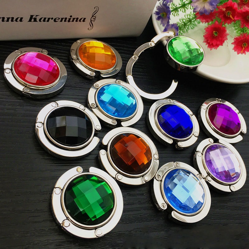 practical Portable Folding Table Desk Hanging Clip Crystal Alloy Purse Handbag Bag Hanger Hook Holder Desk Hanging Hook