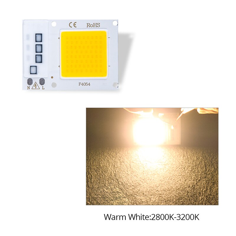 LED puce COB Diode ca 220V 110V 30W 20W 10W puissance réelle rectangulaire matrice projecteur pas besoin pilote Smart IC COB puce LED: 220V / Blanc doux / 20W