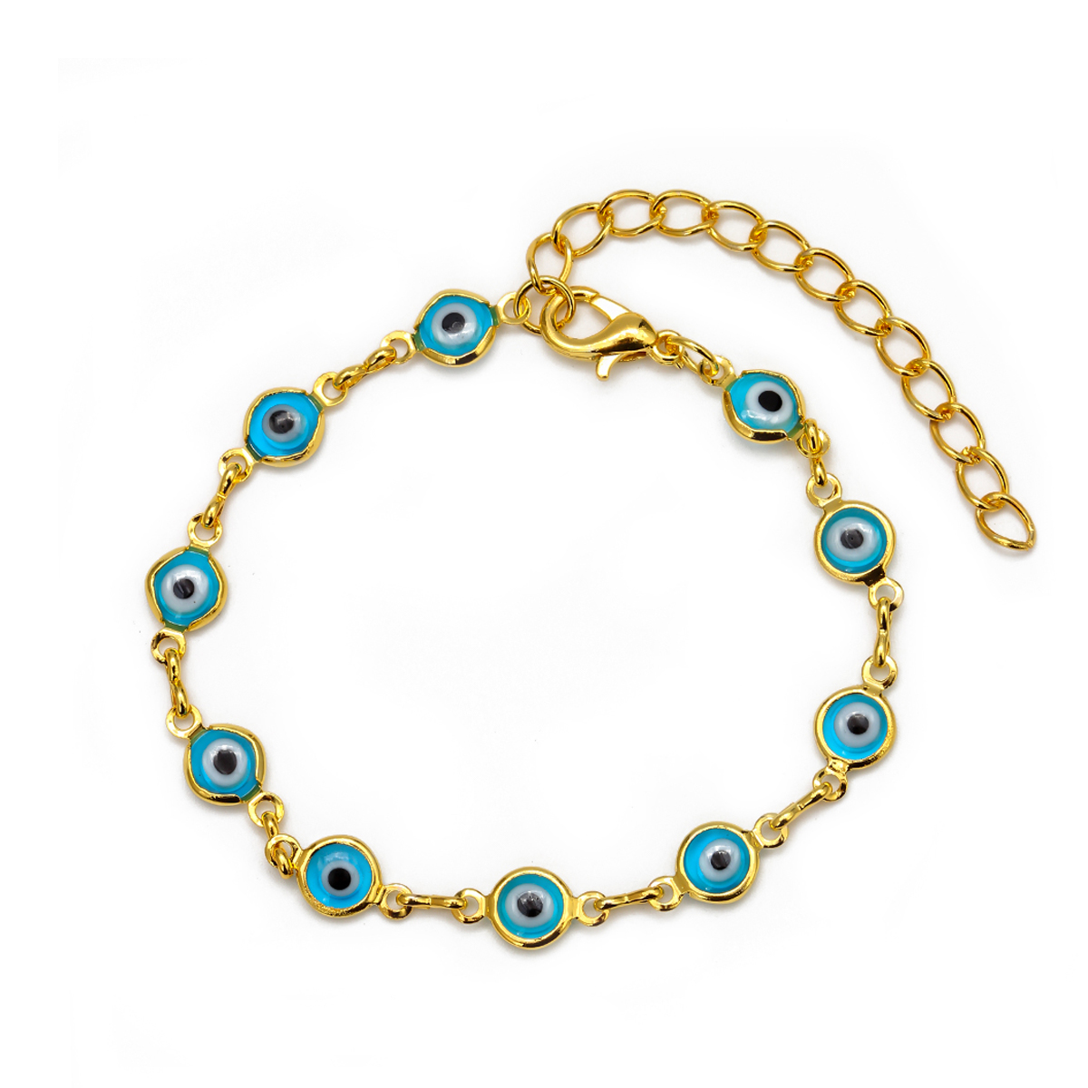 Pulsera con dije de mal de ojo turco azul de ojo de la suerte, pulsera de cadena de aleación ajustable para mujeres y hombres, joyería, pulseras, bisutería: Color amarillo dorado claro