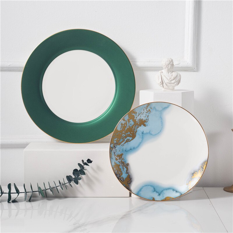 Bone China Sky Blue Gradient Dinner Plate Simple Hand Drawing Phnom Penh Ceramic Plate Light Luxury Sample Room Decoration